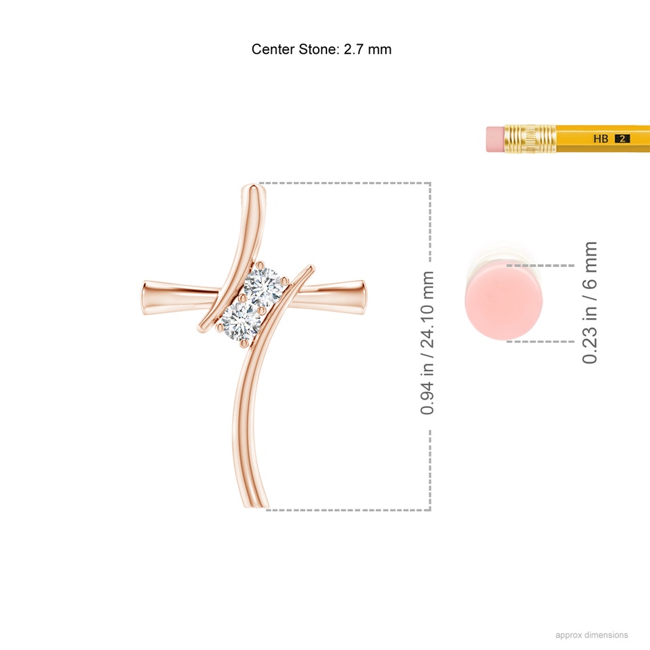 2.7mm GVS2 Two Stone Diamond Bypass Cross Pendant in Rose Gold ruler