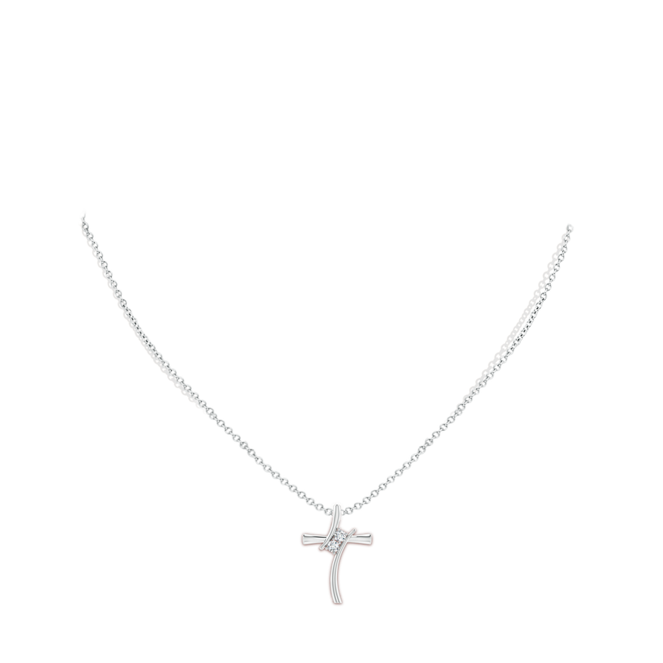 2.7mm GVS2 Two Stone Diamond Bypass Cross Pendant in White Gold body-neck