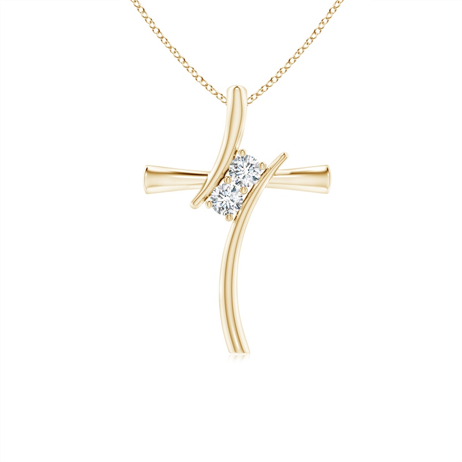 2.7mm GVS2 Two Stone Diamond Bypass Cross Pendant in Yellow Gold 
