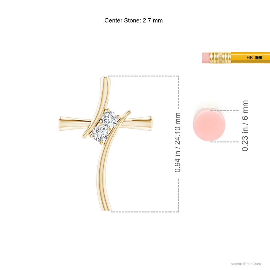 2.7mm GVS2 Two Stone Diamond Bypass Cross Pendant in Yellow Gold ruler