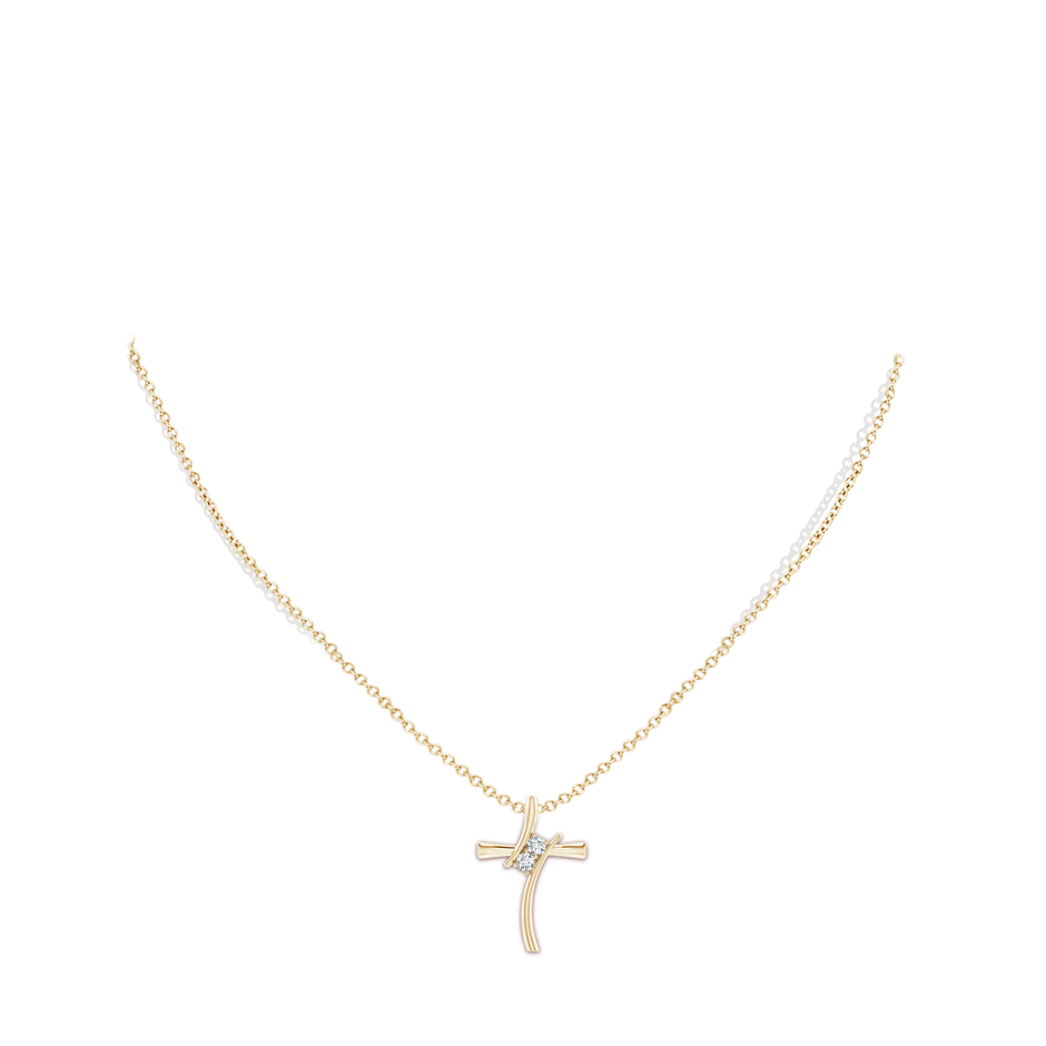 2.7mm GVS2 Two Stone Diamond Bypass Cross Pendant in Yellow Gold body-neck