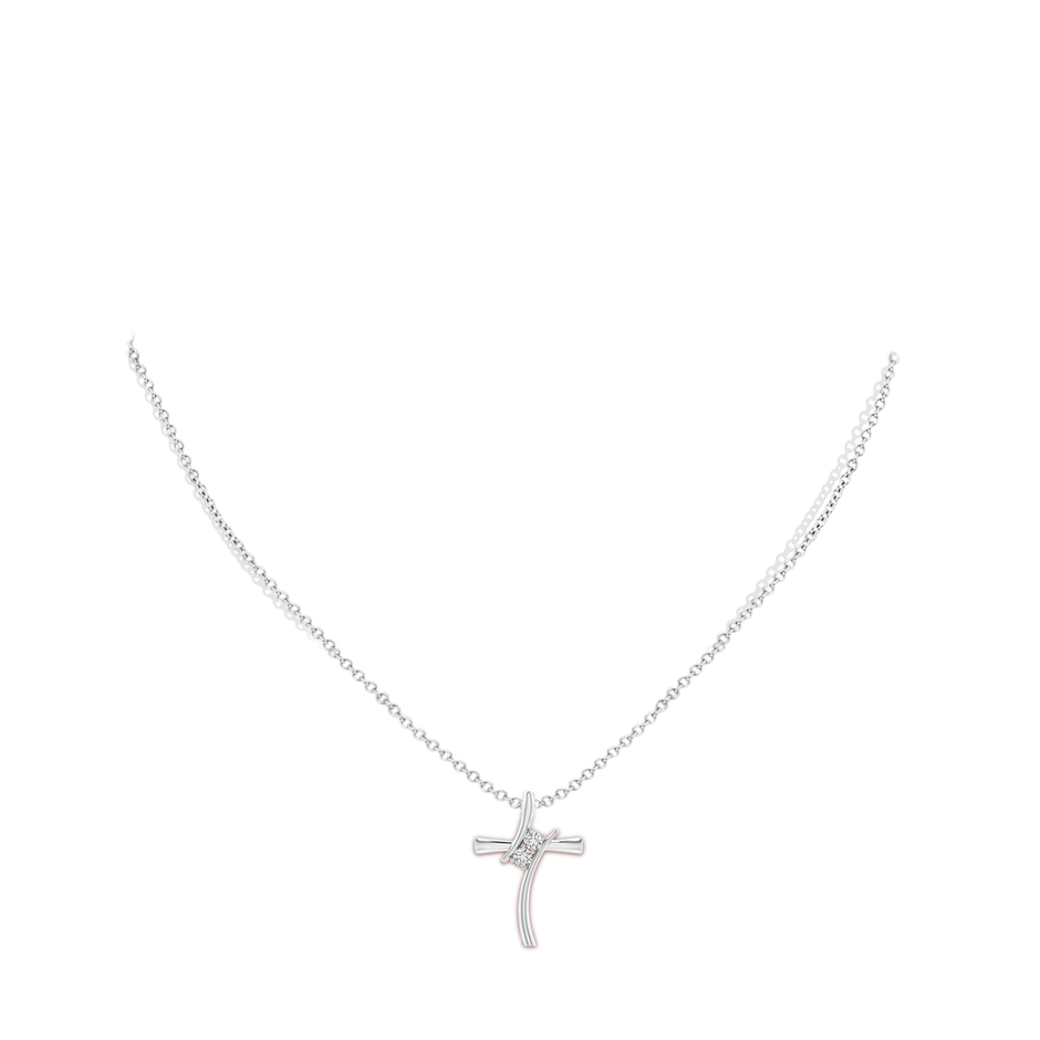 2.7mm HSI2 Two Stone Diamond Bypass Cross Pendant in S999 Silver body-neck