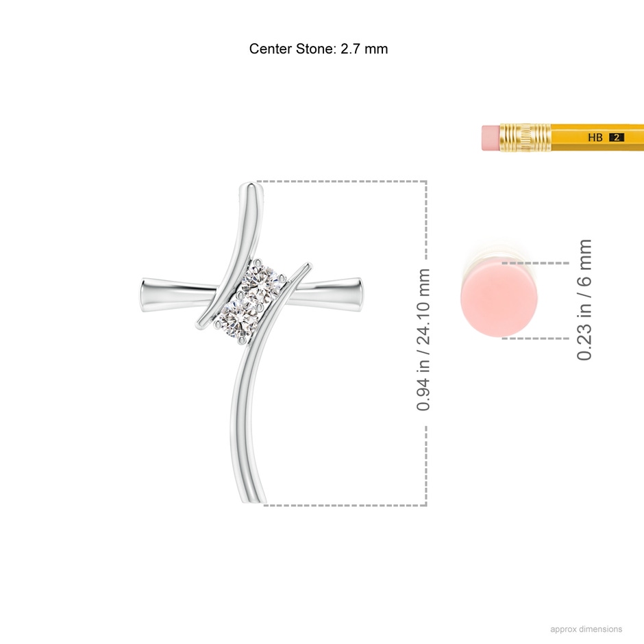 2.7mm IJI1I2 Two Stone Diamond Bypass Cross Pendant in S999 Silver ruler