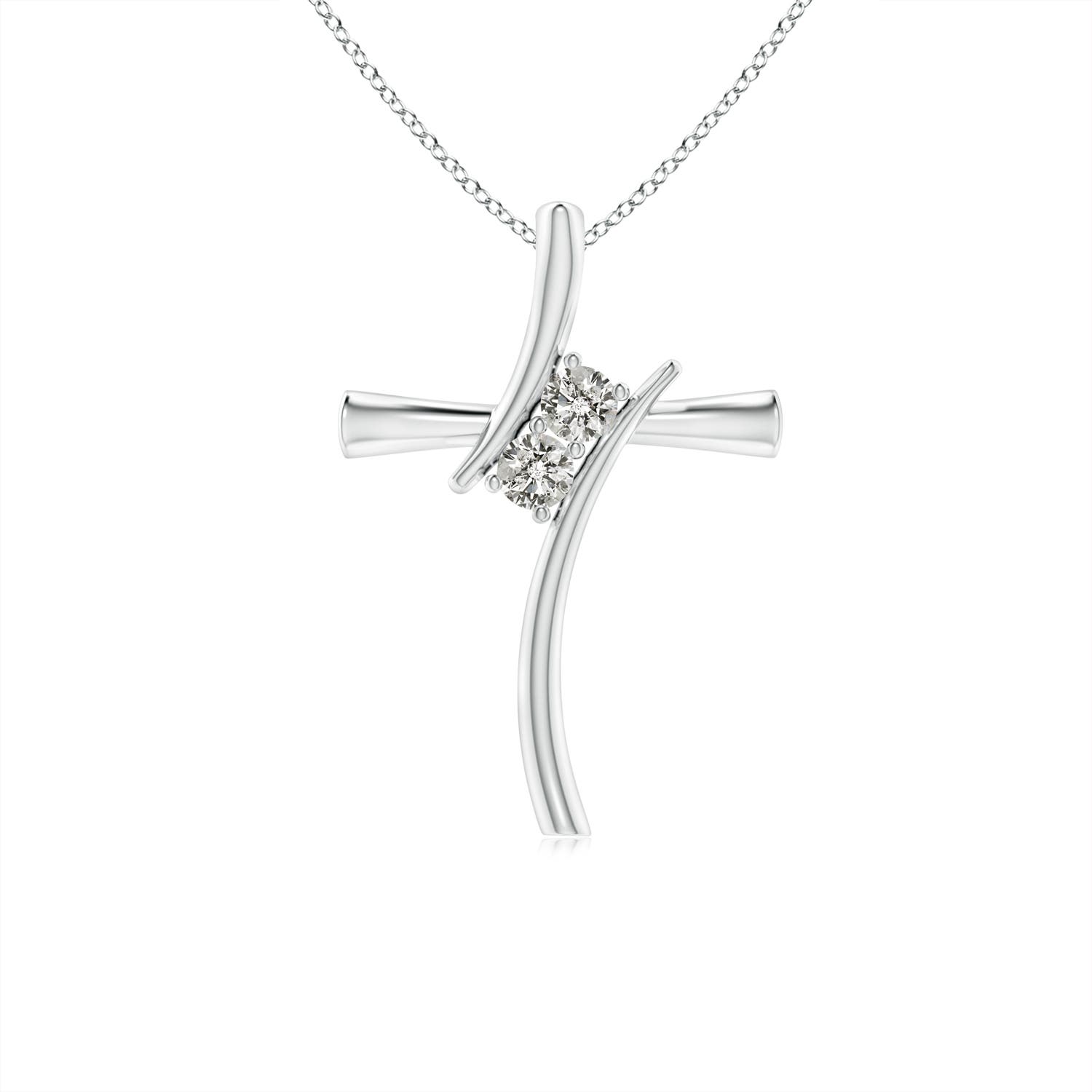 ANGARA 0.16 Ct 2 Stone Diamond Bypass Cross Pendant Necklace