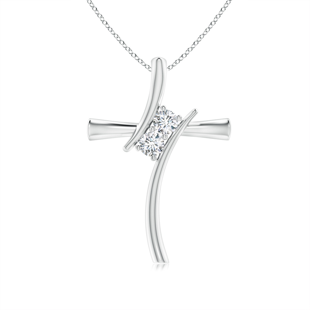 3.2mm GVS2 Two Stone Diamond Bypass Cross Pendant in S999 Silver