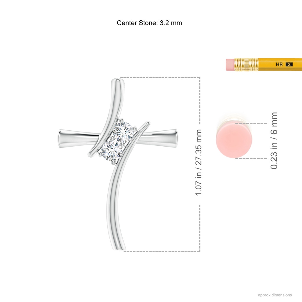 3.2mm GVS2 Two Stone Diamond Bypass Cross Pendant in White Gold Ruler