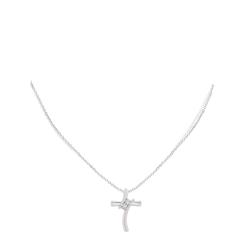 3.2mm GVS2 Two Stone Diamond Bypass Cross Pendant in White Gold body-neck