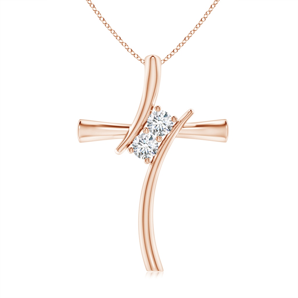 3.5mm GVS2 Two Stone Diamond Bypass Cross Pendant in 10K Rose Gold