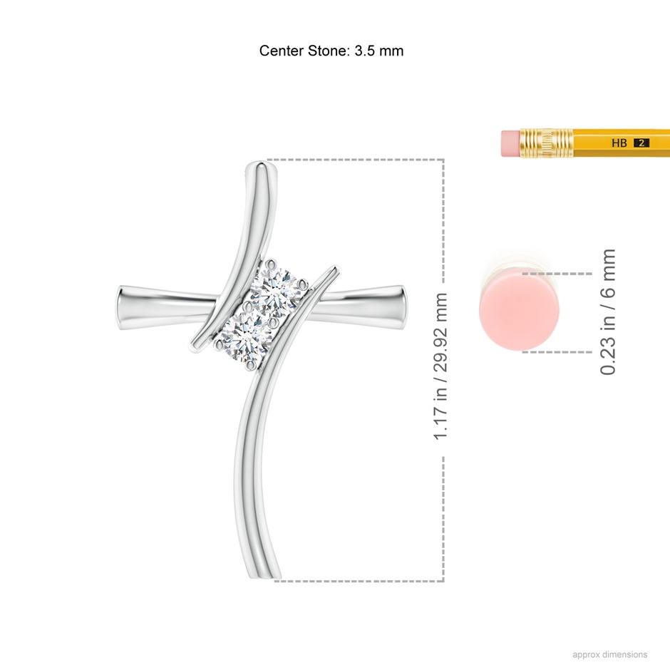 3.5mm GVS2 Two Stone Diamond Bypass Cross Pendant in White Gold ruler