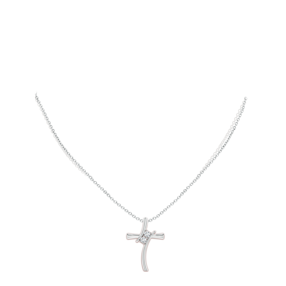 3.5mm GVS2 Two Stone Diamond Bypass Cross Pendant in White Gold body-neck