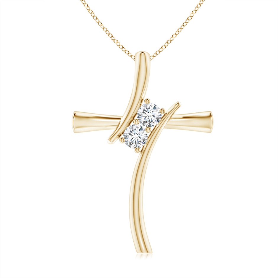 3.5mm GVS2 Two Stone Diamond Bypass Cross Pendant in Yellow Gold 