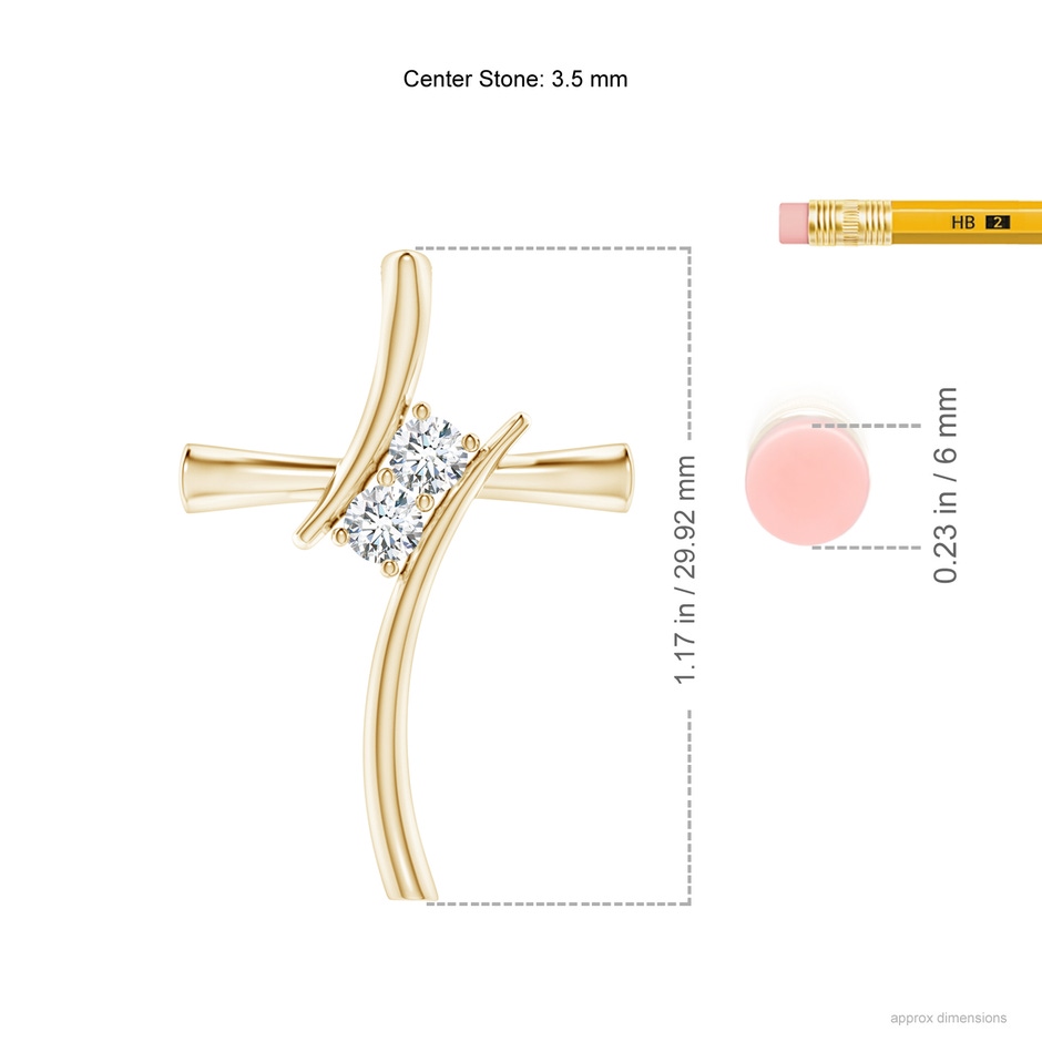 3.5mm GVS2 Two Stone Diamond Bypass Cross Pendant in Yellow Gold ruler