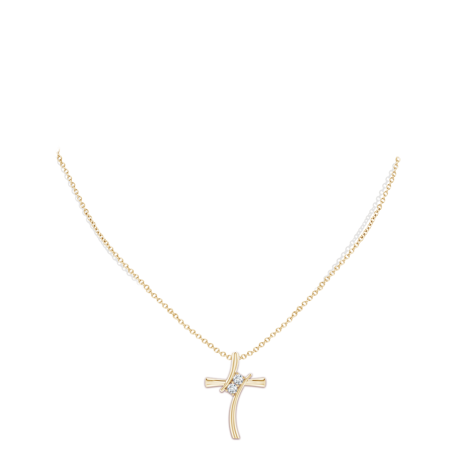 3.5mm GVS2 Two Stone Diamond Bypass Cross Pendant in Yellow Gold body-neck