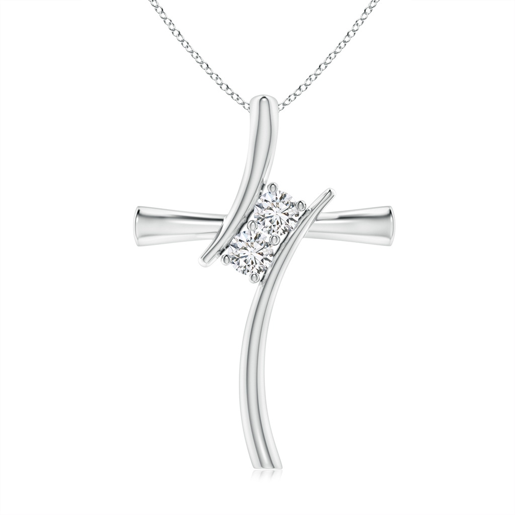 3.5mm HSI2 Two Stone Diamond Bypass Cross Pendant in White Gold