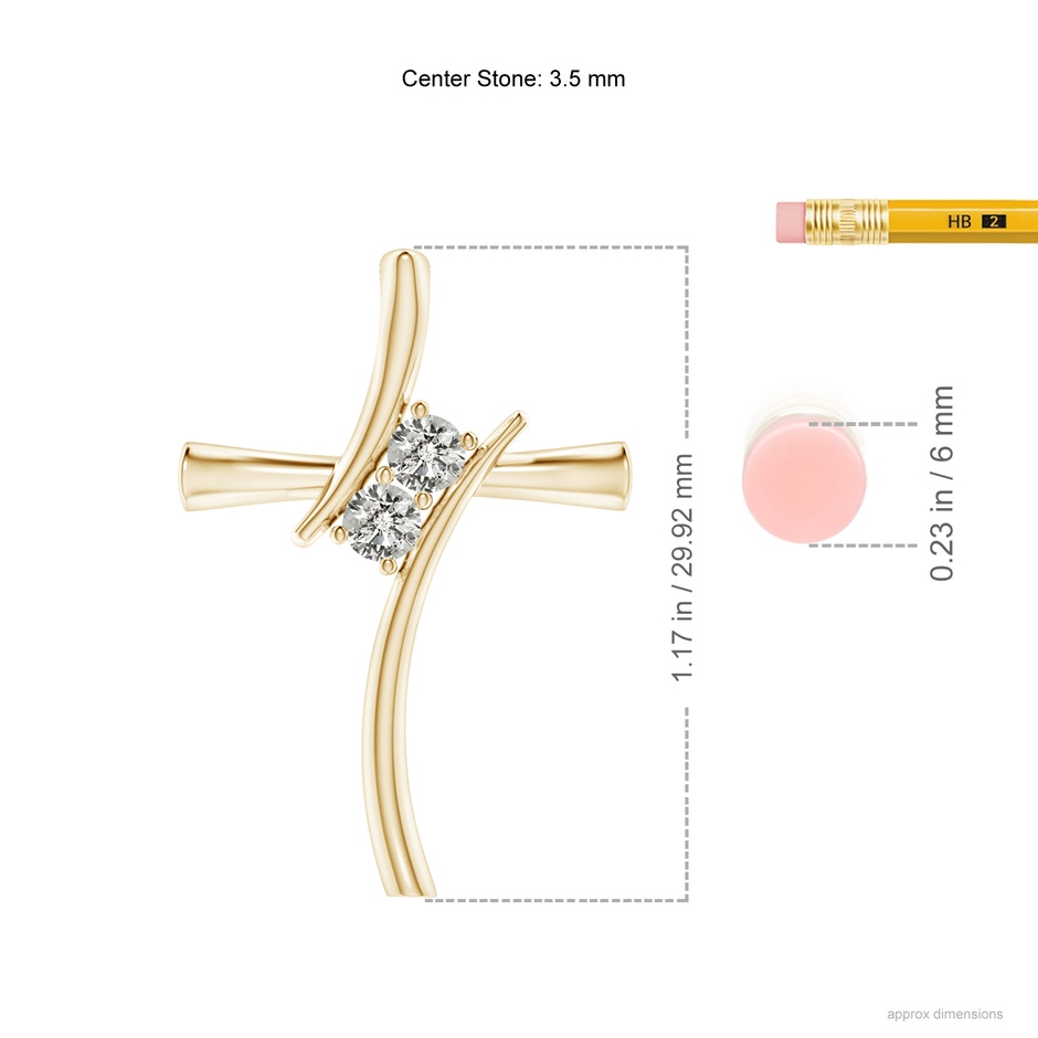 3.5mm KI3 Two Stone Diamond Bypass Cross Pendant in Yellow Gold ruler