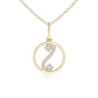 1.8mm HSI2 Two Stone Diamond Open Circle Swirl Pendant in Yellow Gold