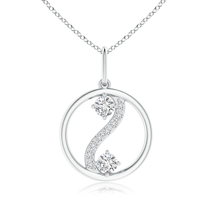 2.5mm HSI2 Two Stone Diamond Open Circle Swirl Pendant in White Gold