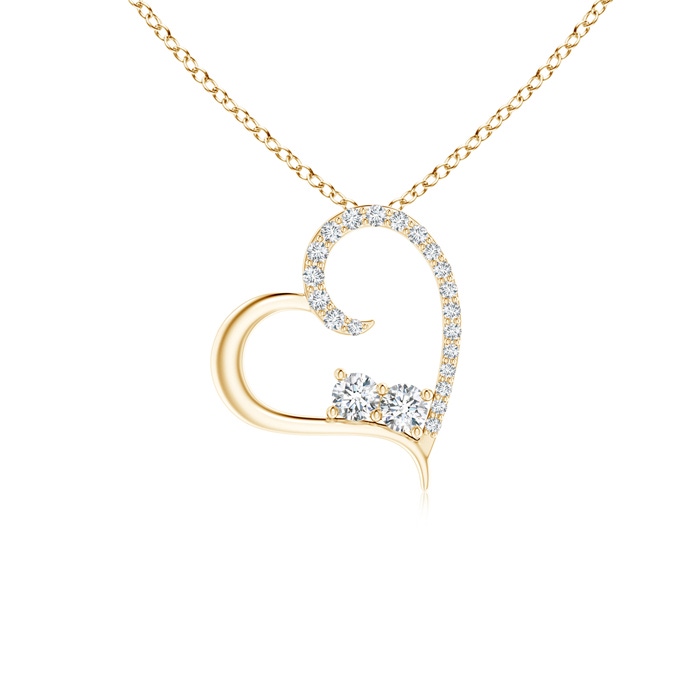 2.7mm GVS2 Slanting Two Stone Diamond Open Heart Pendant in Yellow Gold