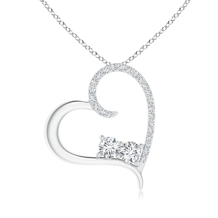 3.9mm GVS2 Slanting Two Stone Diamond Open Heart Pendant in White Gold