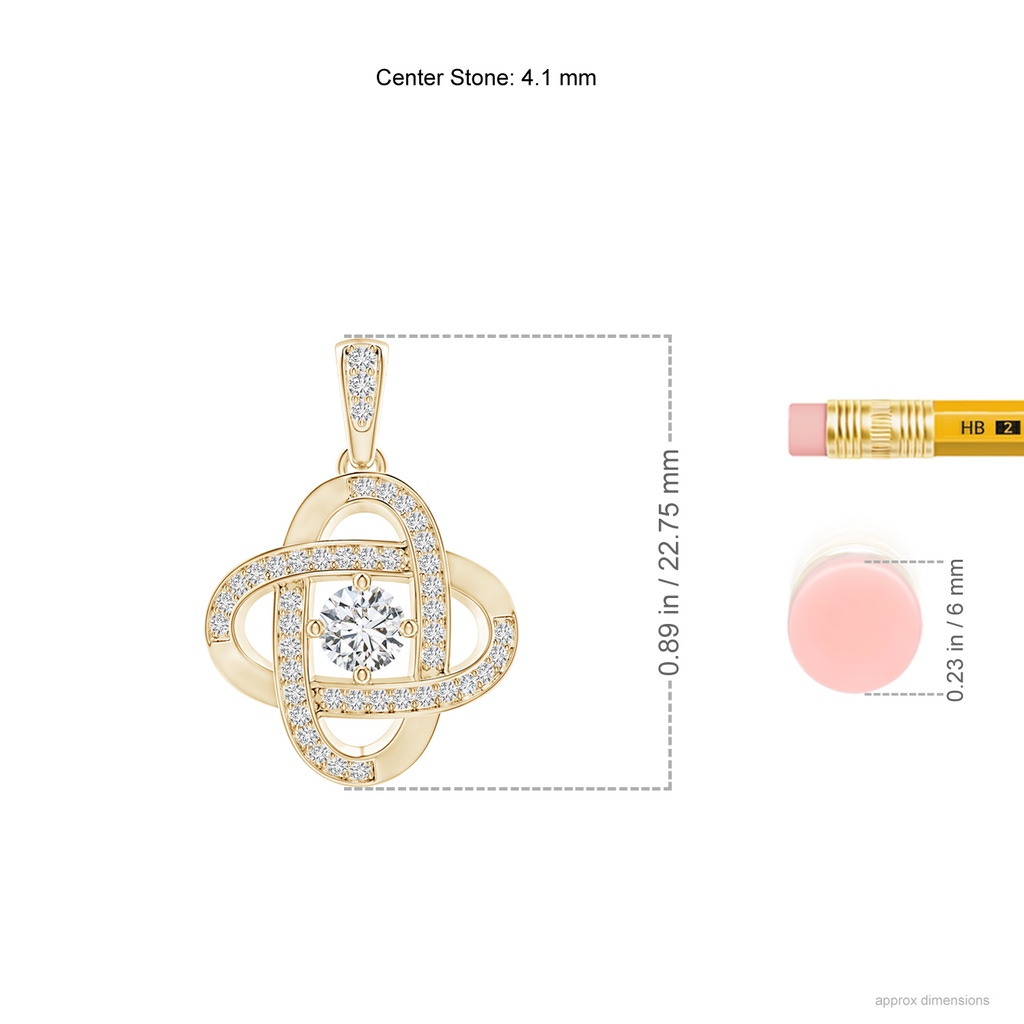 4.1mm HSI2 Diamond Celtic Knot Dangle Pendant in Yellow Gold Ruler