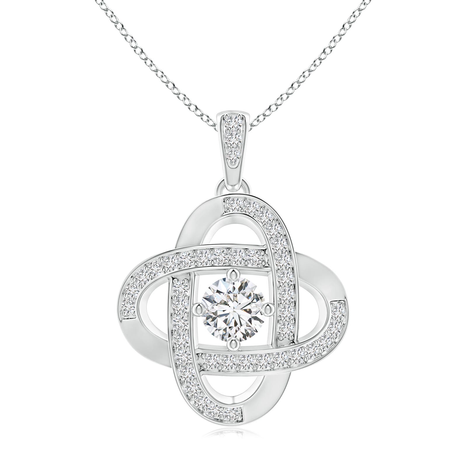 14k White Gold Trinity Knot Pendant With Diamonds And Emeralds