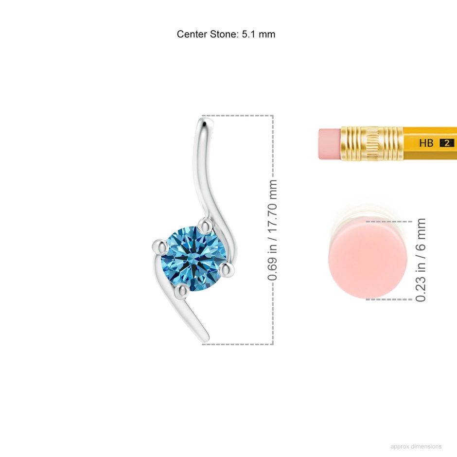 5.1mm AAAA Prong-Set Fancy Intense Blue Diamond Solitaire Bypass Pendant in P950 Platinum ruler