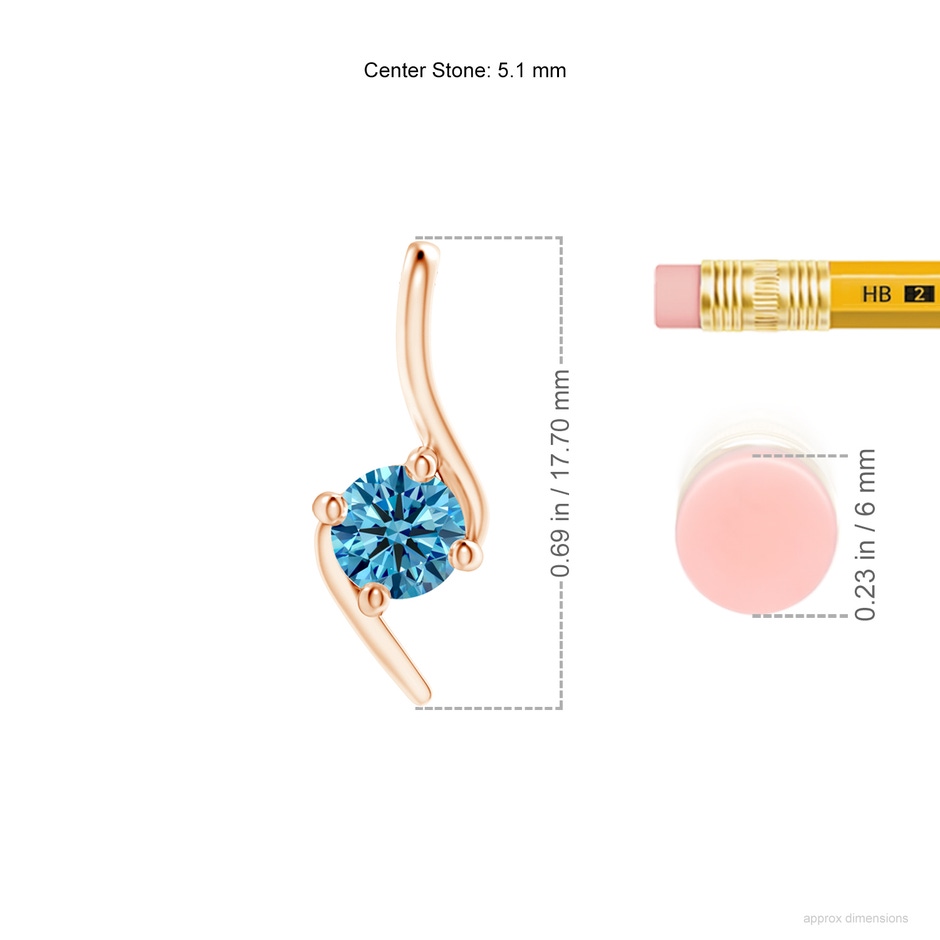5.1mm AAAA Prong-Set Fancy Intense Blue Diamond Solitaire Bypass Pendant in Rose Gold ruler