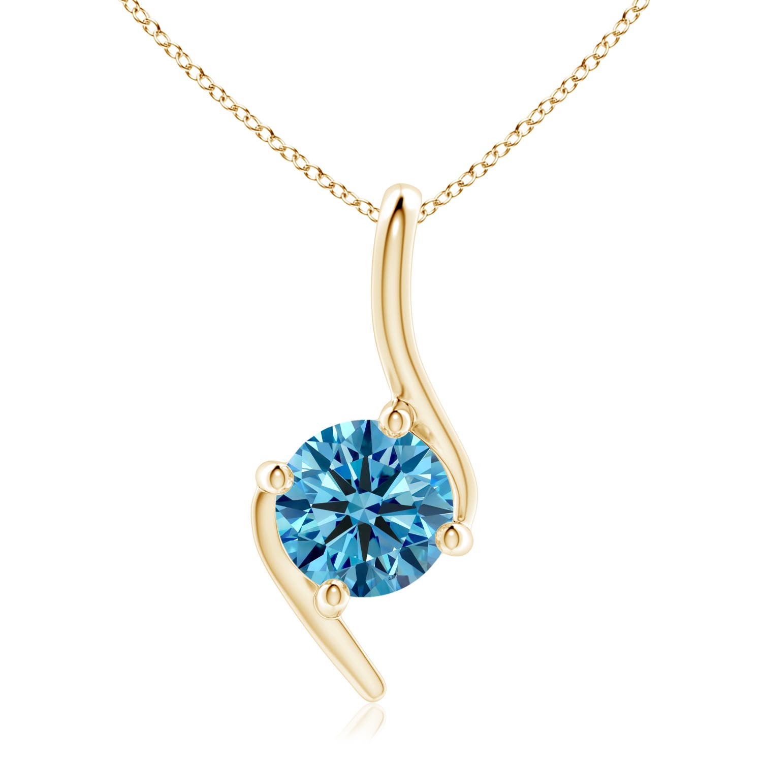 Angara 1.0 CTW Prong-Set Fancy Intense Blue Diamond Solitaire Bypass Pendant in 14K Yellow Gold