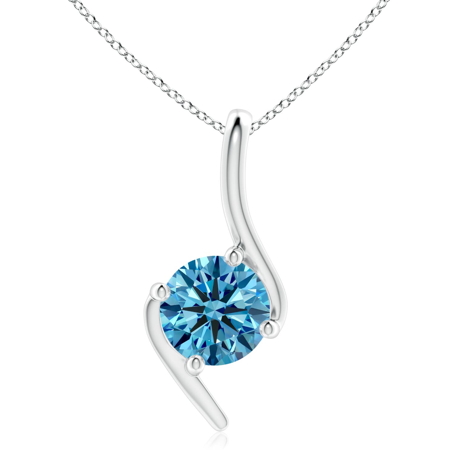 7.4mm AAAA Prong-Set Fancy Intense Blue Diamond Solitaire Bypass Pendant in 18K White Gold