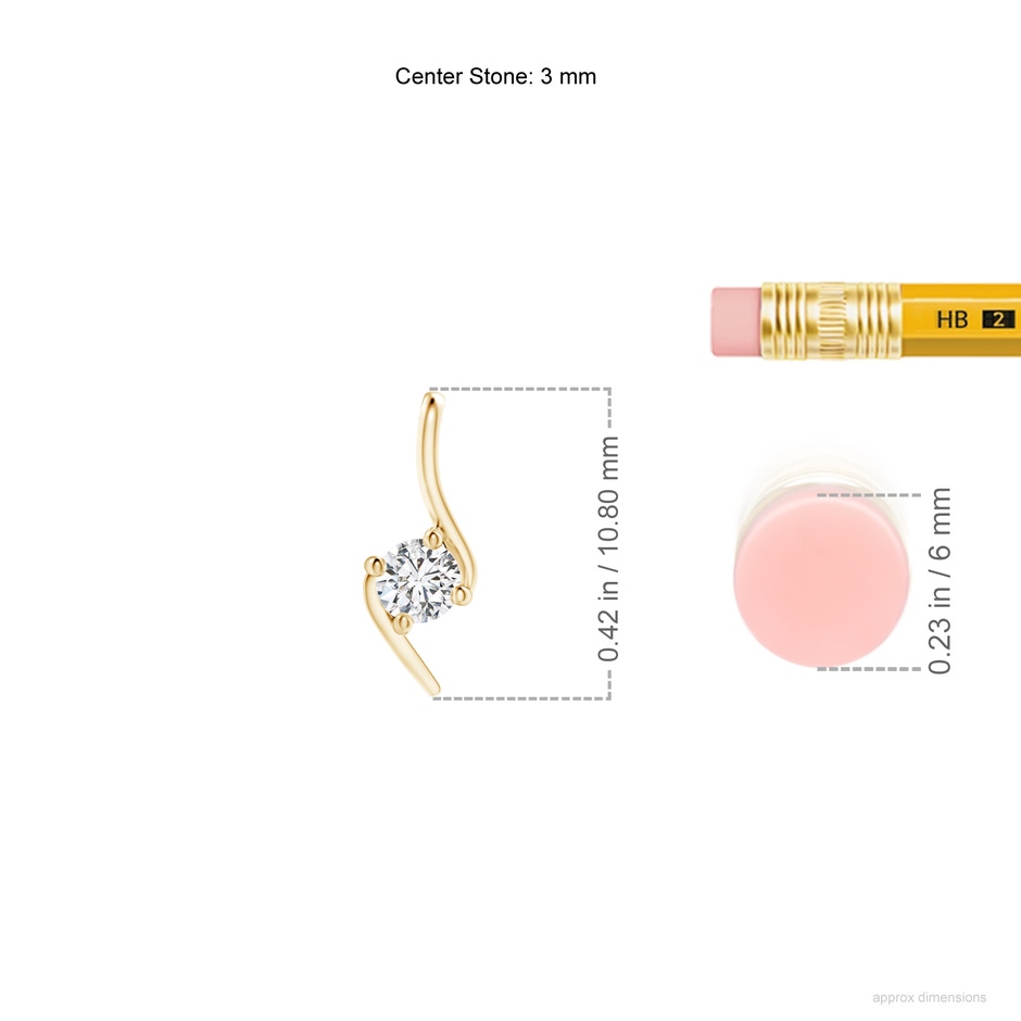 3mm HSI2 Prong-Set Diamond Solitaire Bypass Pendant in 10K Yellow Gold ruler