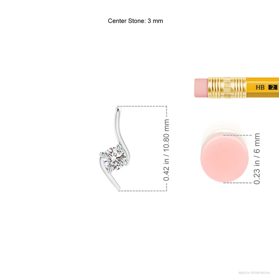 3mm IJI1I2 Prong-Set Diamond Solitaire Bypass Pendant in P950 Platinum ruler