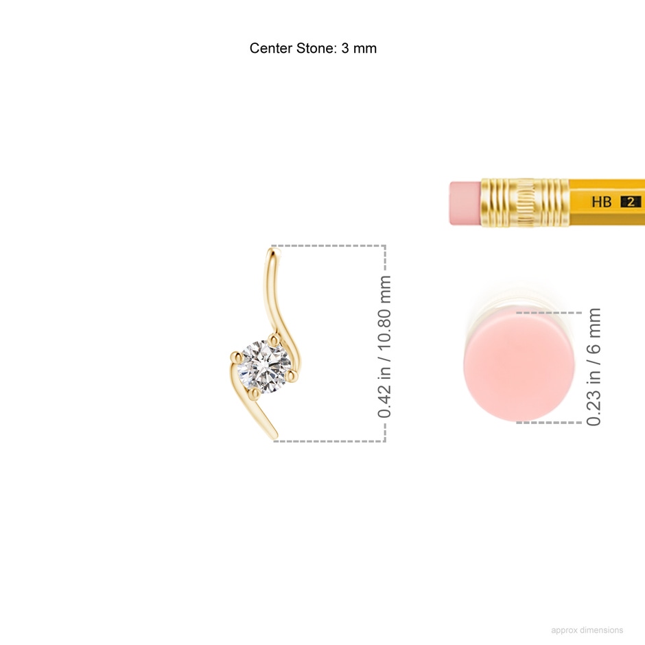 3mm IJI1I2 Prong-Set Diamond Solitaire Bypass Pendant in Yellow Gold ruler