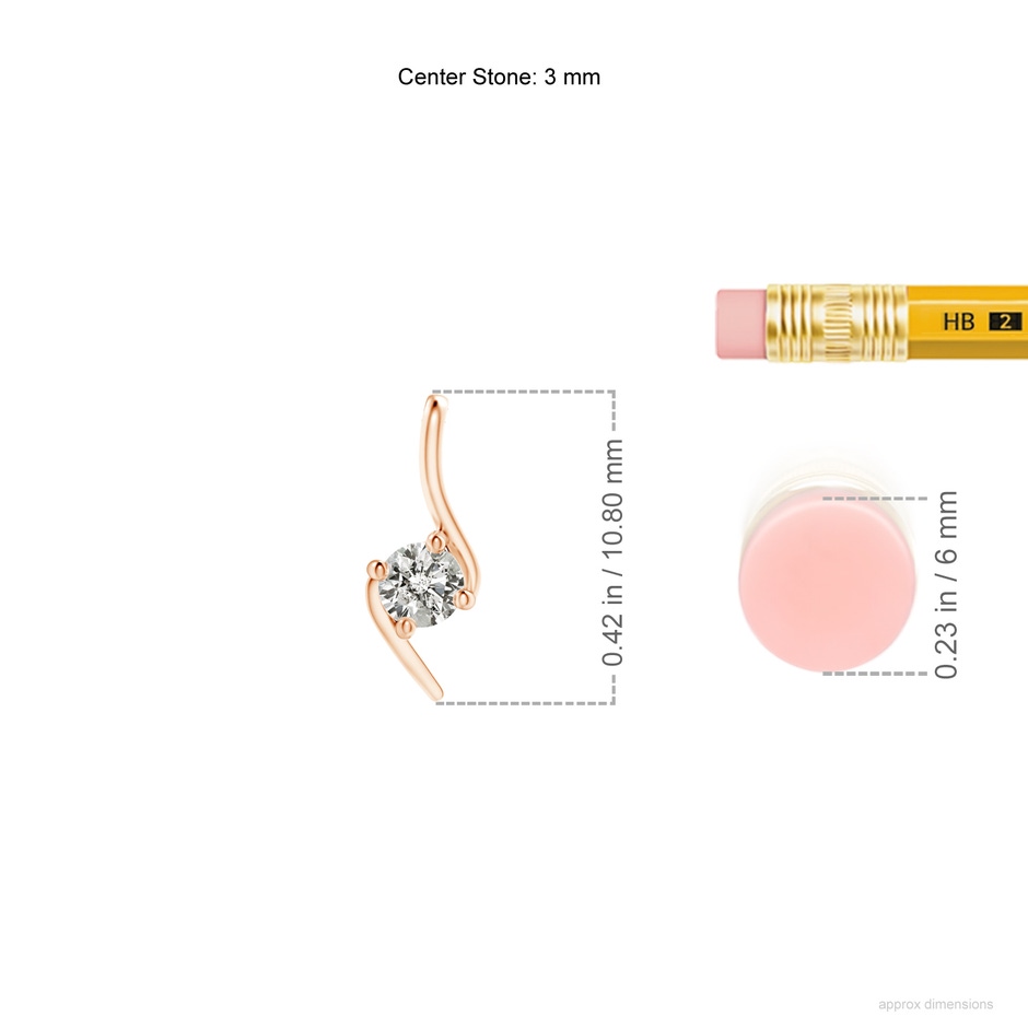 3mm KI3 Prong-Set Diamond Solitaire Bypass Pendant in Rose Gold ruler