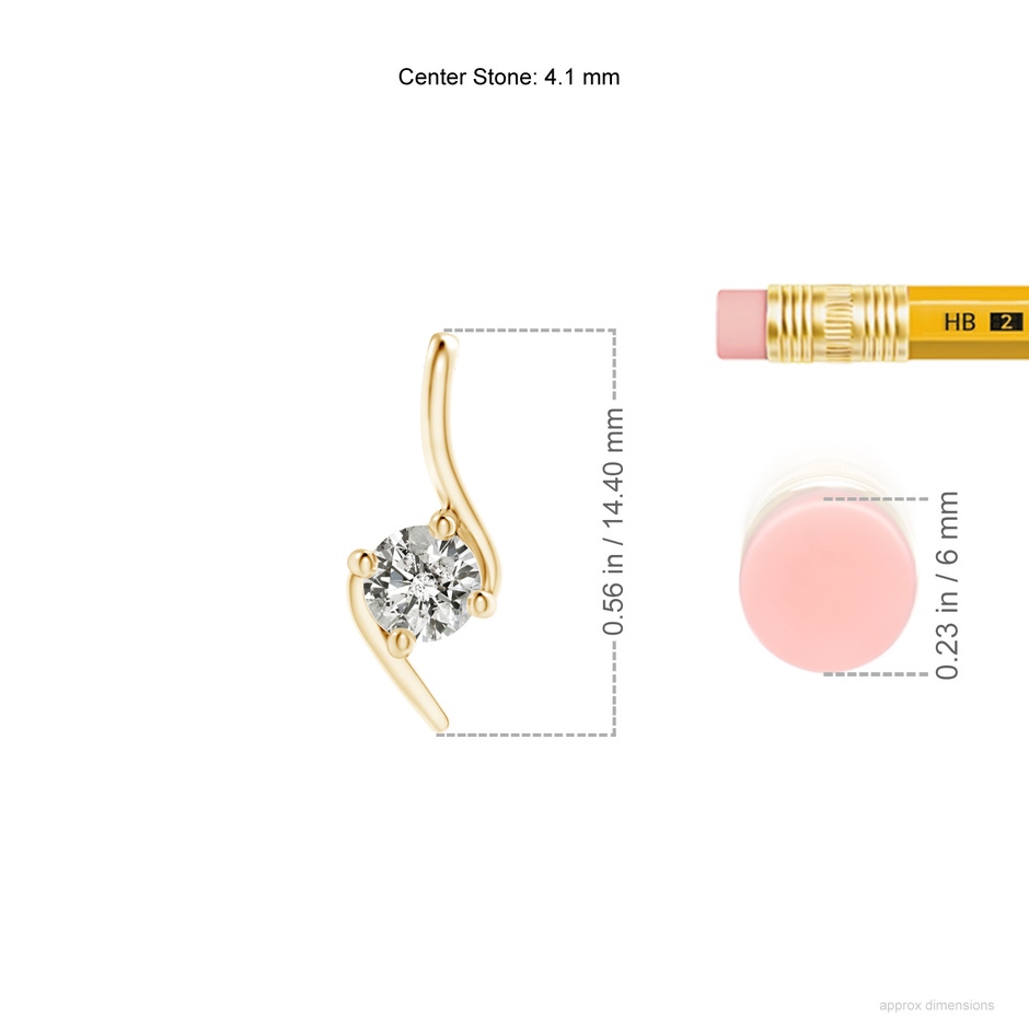4.1mm KI3 Prong-Set Diamond Solitaire Bypass Pendant in Yellow Gold ruler