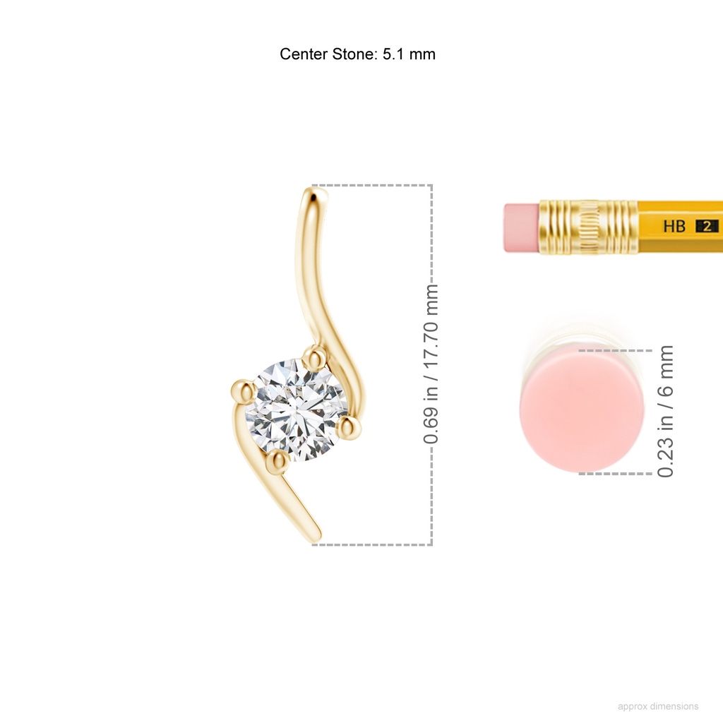 5.1mm HSI2 Prong-Set Diamond Solitaire Bypass Pendant in 18K Yellow Gold ruler