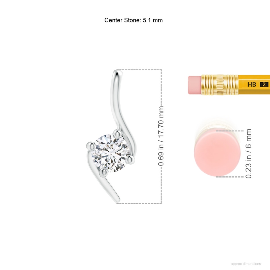 5.1mm HSI2 Prong-Set Diamond Solitaire Bypass Pendant in P950 Platinum ruler
