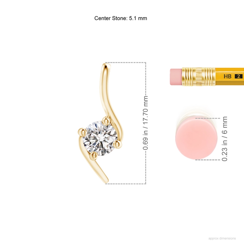 5.1mm IJI1I2 Prong-Set Diamond Solitaire Bypass Pendant in Yellow Gold ruler