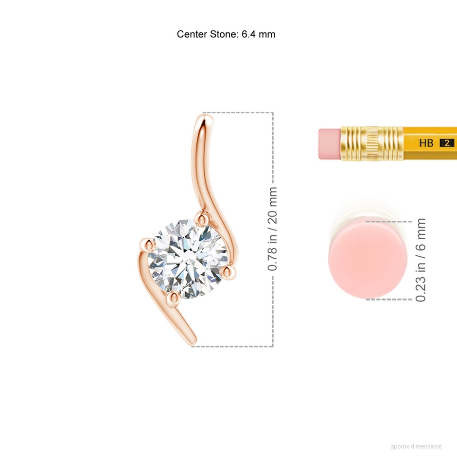 6.4mm GVS2 Prong-Set Diamond Solitaire Bypass Pendant in Rose Gold ruler