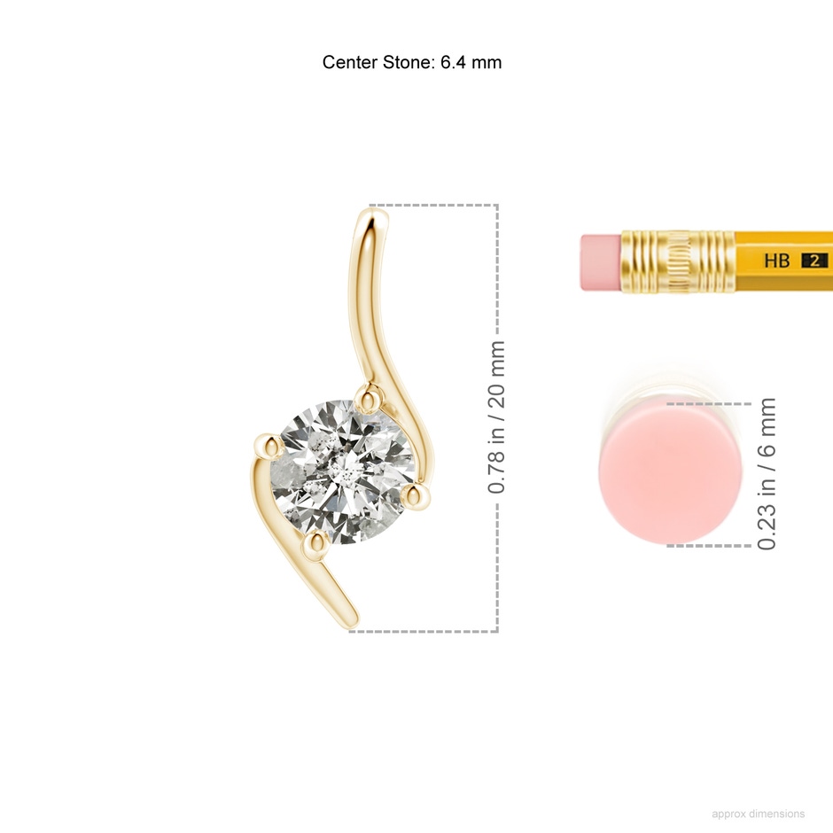 6.4mm KI3 Prong-Set Diamond Solitaire Bypass Pendant in Yellow Gold ruler