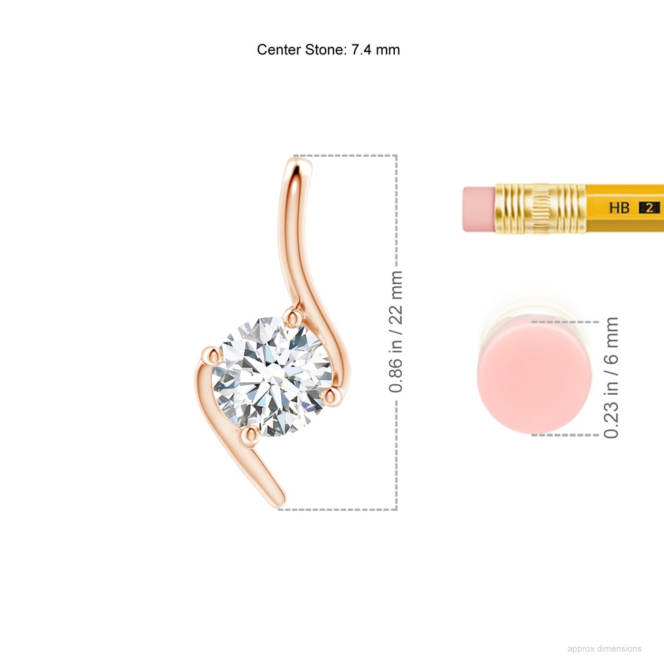 7.4mm GVS2 Prong-Set Diamond Solitaire Bypass Pendant in Rose Gold ruler
