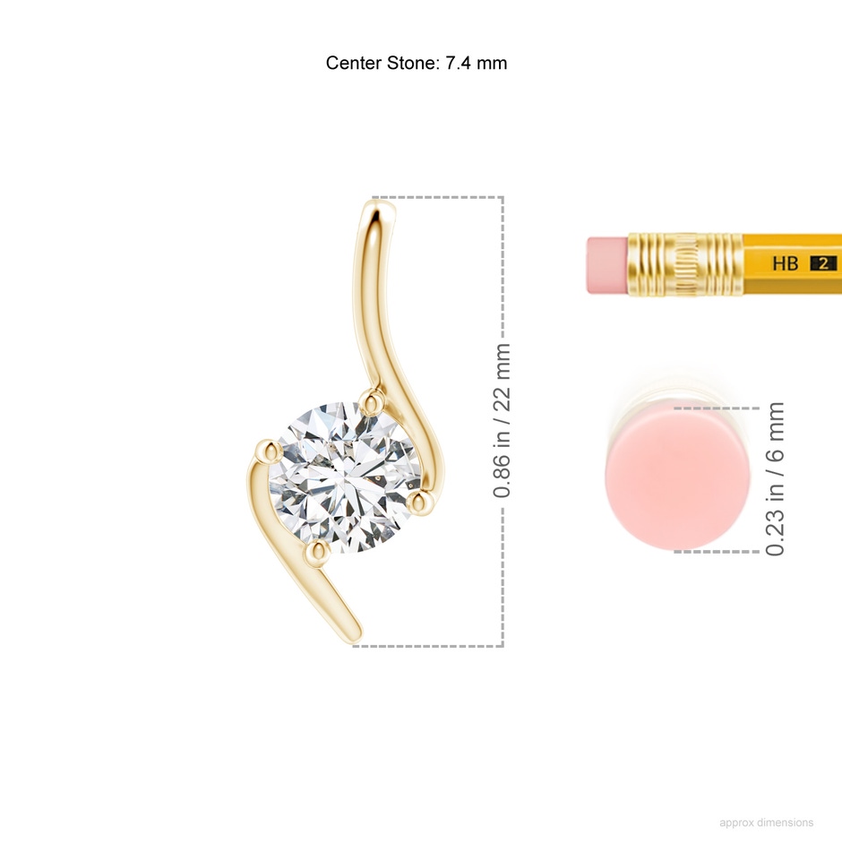 7.4mm HSI2 Prong-Set Diamond Solitaire Bypass Pendant in Yellow Gold ruler