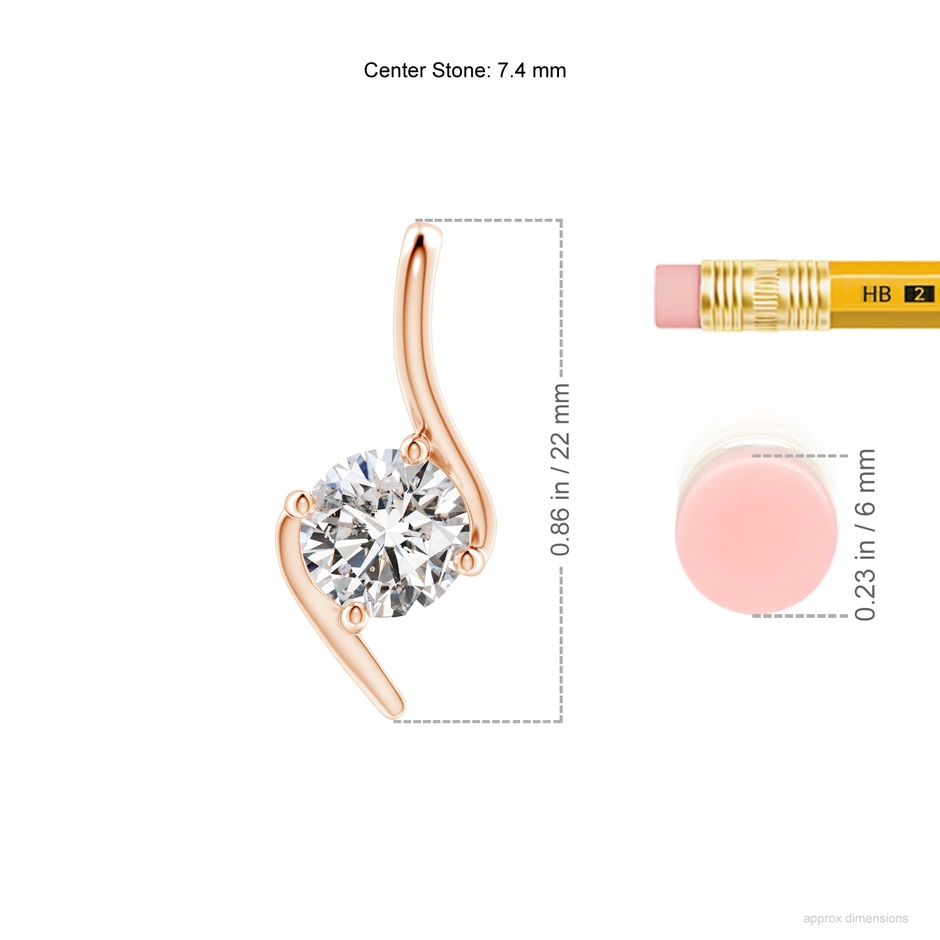7.4mm IJI1I2 Prong-Set Diamond Solitaire Bypass Pendant in Rose Gold ruler
