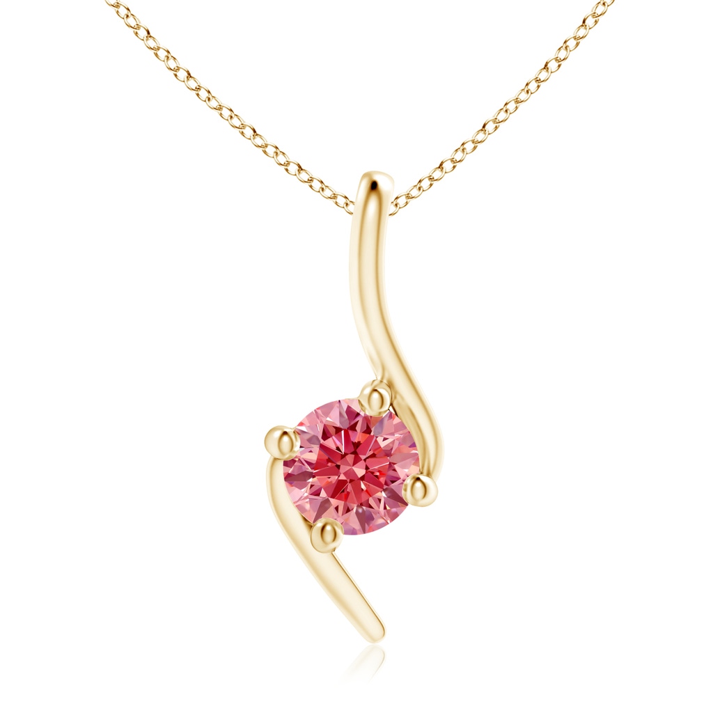 5.1mm AAAA Prong-Set Fancy Intense Pink Diamond Solitaire Bypass Pendant in Yellow Gold