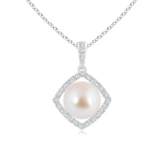 8mm AAA Floating Akoya Cultured Pearl Pendant with Diamond Halo in S999 Silver