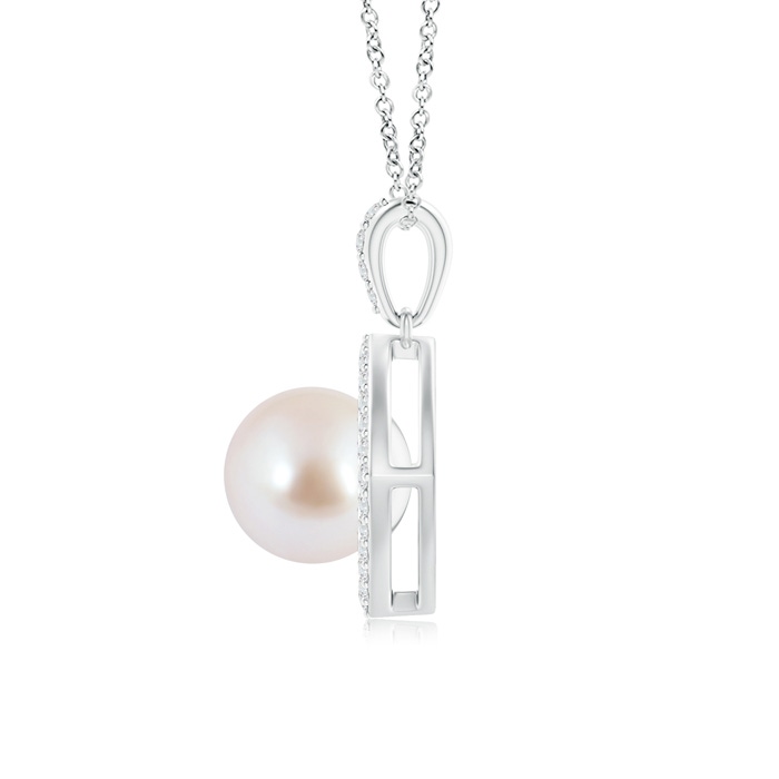 8mm AAA Floating Akoya Cultured Pearl Pendant with Diamond Halo in White Gold Product Image