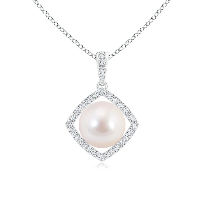 8mm AAAA Floating Akoya Cultured Pearl Pendant with Diamond Halo in S999 Silver