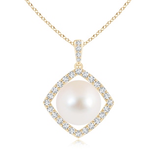 10mm AAA Floating Freshwater Cultured Pearl Pendant with Diamond Halo in Yellow Gold