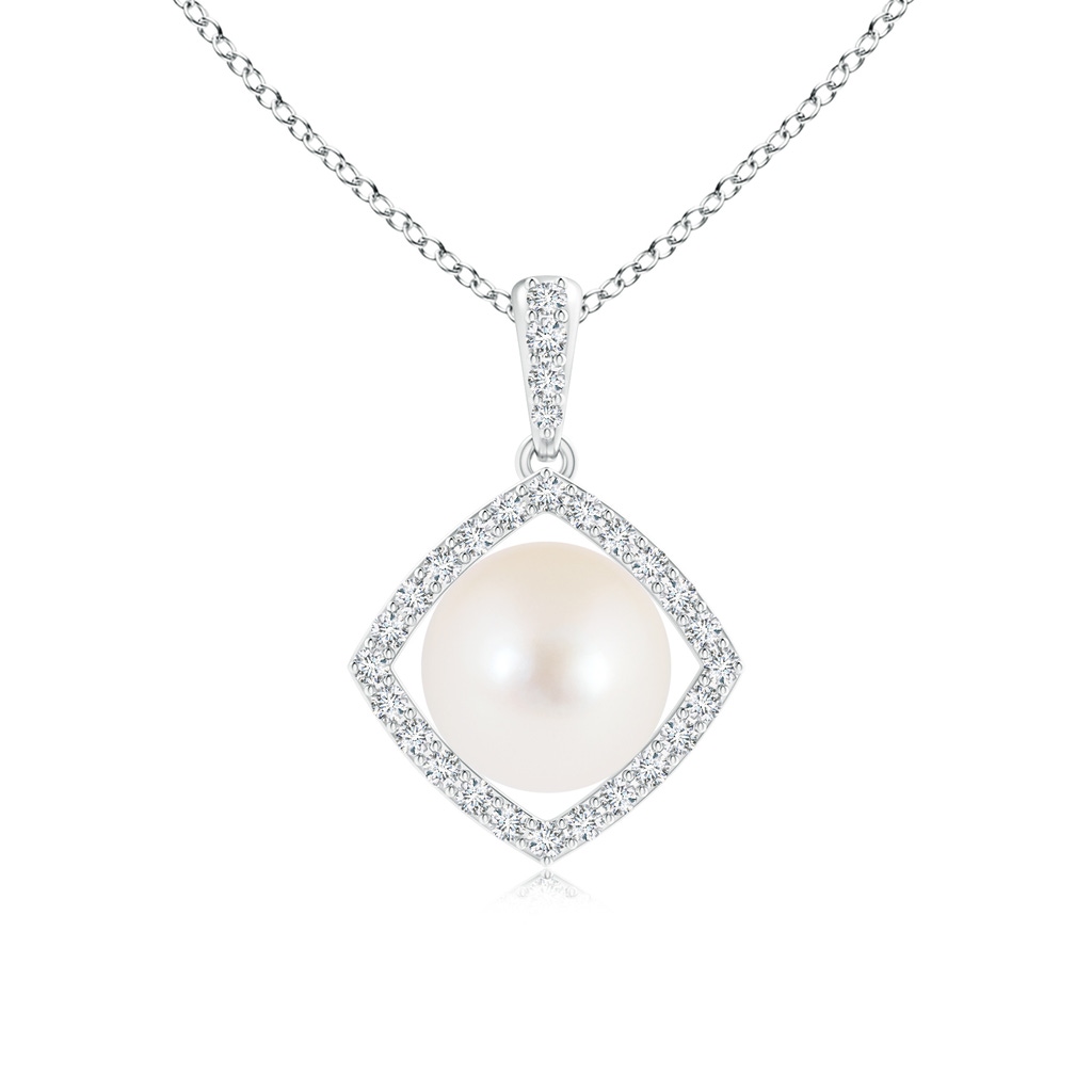 8mm AAA Floating Freshwater Cultured Pearl Pendant with Diamond Halo in White Gold