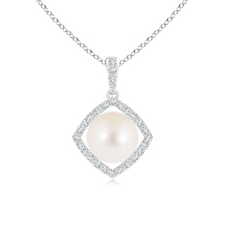 8mm AAA Floating Freshwater Cultured Pearl Pendant with Diamond Halo in White Gold