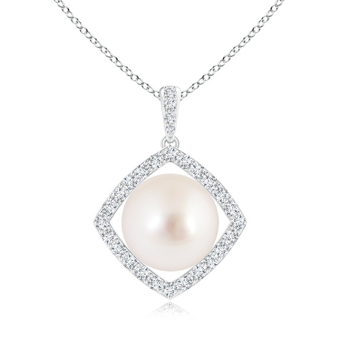 10mm AAAA Floating South Sea Cultured Pearl Pendant with Diamond Halo in S999 Silver